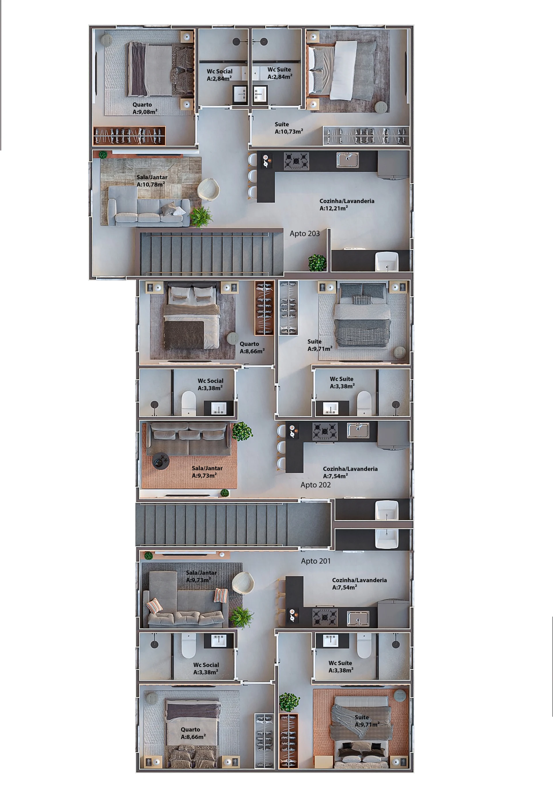 Residencial Pernambuco — planta renderizada ilustrativa